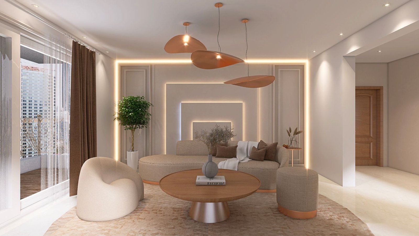 Salon doux et contemporain